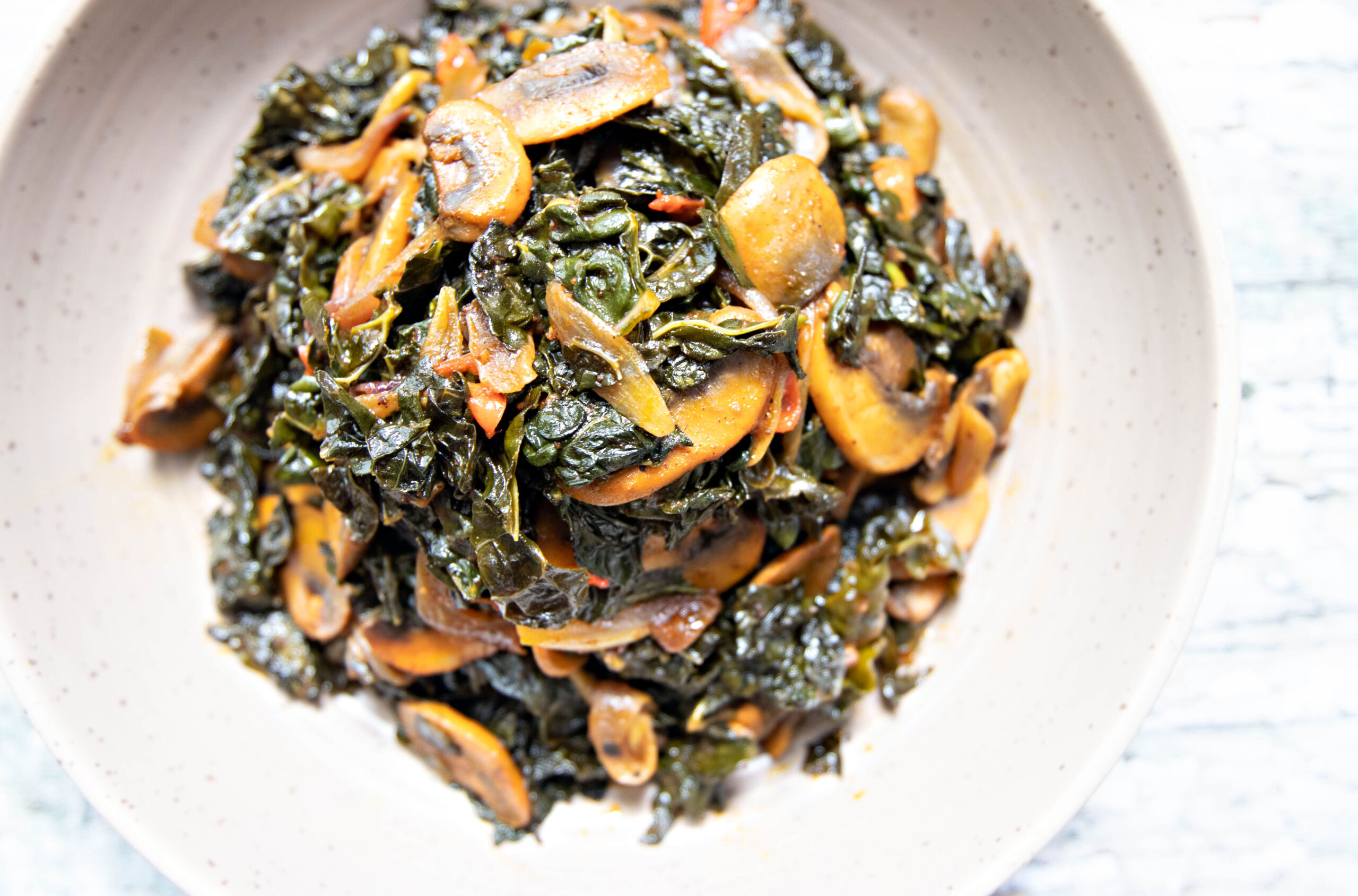 sauteed kale and mushrooms